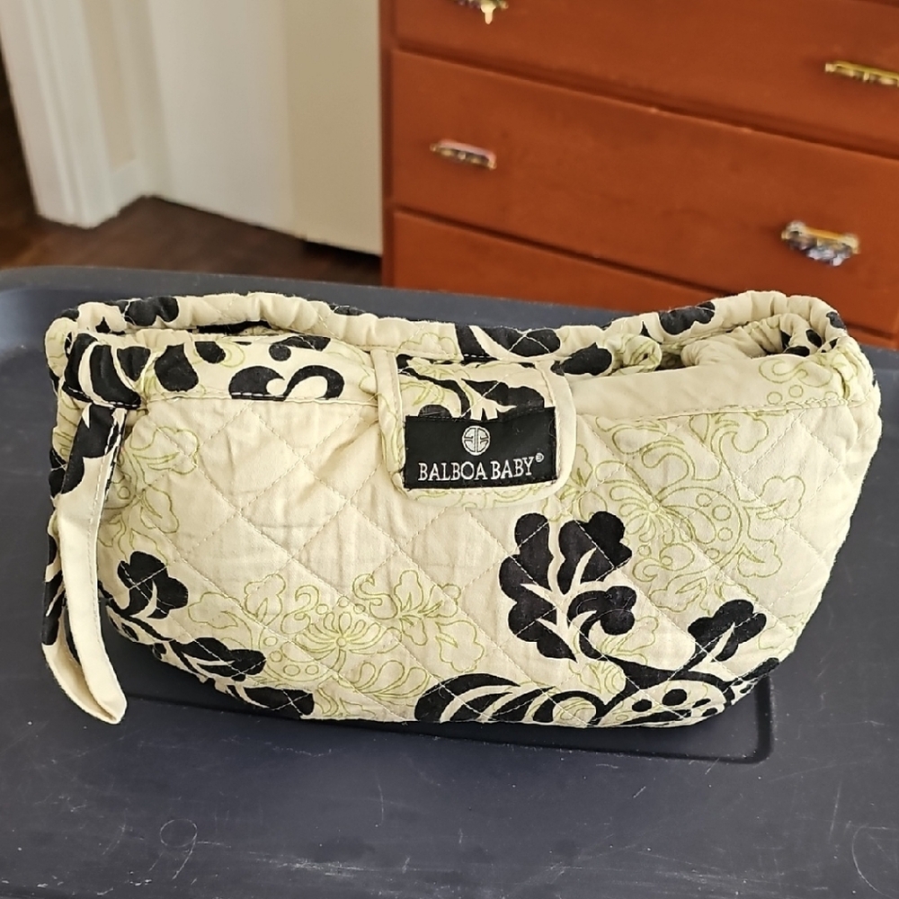 Cream and Black Quilted Baby Shopping CART Cover with Floral Design